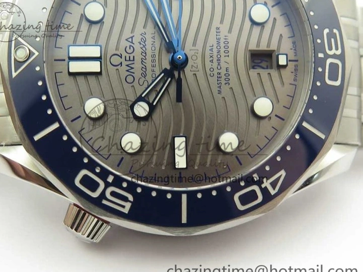 0113 Effortless 2018 Seamaster Diver 300M OMF Best Edition Blue Ceramic Gray Dial on SS Bracelet A8800 (Black Balance Wheel) 7958